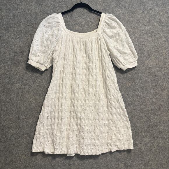 Maeve Dresses & Skirts - Maeve Anthropologie Dress Womens XS White Puff Sleeve Texture Eyelet Boho Summer